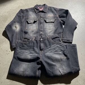 Vintage Y2K Sean John Brown Denim Jacket 3XL Jeans Set Mens 38 Baggy Hip Hop